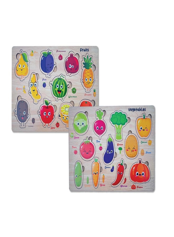 Khilonewale Wooden Jigsaw Puzzles for Kids, Toddlers, Preschoolers, Fruit & Vegetable Shapes, Set of 2 - Image 1